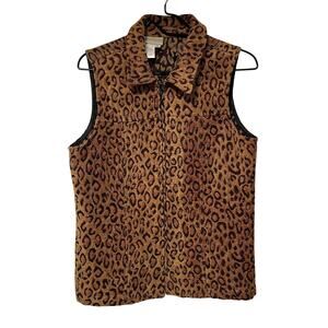 COLDWATER CREEK Tapestry Leopard Print Vest Size Small Vintage Zip-Up